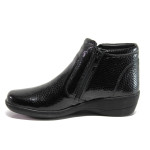 Черни дамски боти, лачена естествена кожа - ежедневни обувки за есента и зимата N 100014343