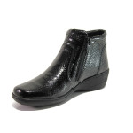 Черни дамски боти, лачена естествена кожа - ежедневни обувки за есента и зимата N 100014343