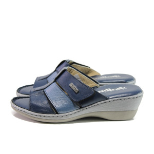 Анатомични тъмносини дамски чехли, естествена кожа - ежедневни обувки за пролетта и лятото N 100014023