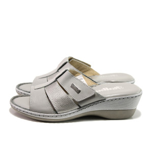 Анатомични сиви дамски чехли, естествена кожа - ежедневни обувки за пролетта и лятото N 100014022