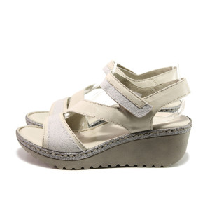 Анатомични бежови дамски сандали, естествена кожа - ежедневни обувки за пролетта и лятото N 100014024