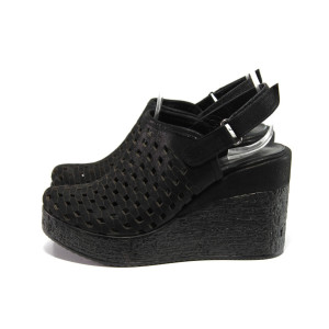 Черни дамски сандали, естествена кожа - ежедневни обувки за пролетта и лятото N 100014032