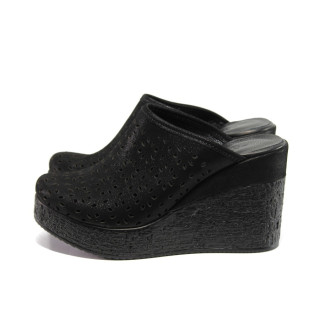Черни дамски чехли, естествена кожа - ежедневни обувки за пролетта и лятото N 100014035