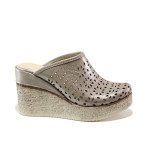 Бежови дамски чехли, естествена кожа - ежедневни обувки за пролетта и лятото N 100014036