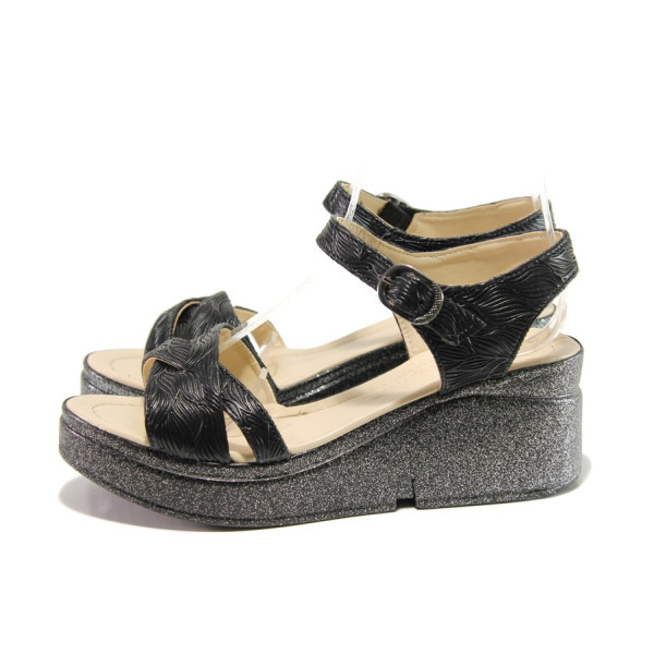 Черни дамски сандали, здрава еко-кожа - ежедневни обувки за пролетта и лятото N 100014063