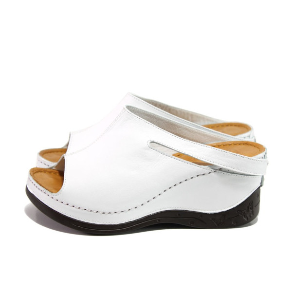 Анатомични бели дамски чехли, естествена кожа - ежедневни обувки за пролетта и лятото N 100014083