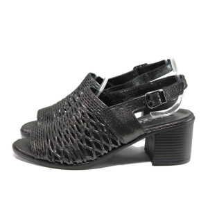 Черни дамски сандали, естествена кожа - ежедневни обувки за пролетта и лятото N 100014089