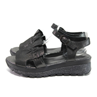 Черни дамски сандали, естествена кожа - ежедневни обувки за пролетта и лятото N 100014099
