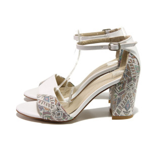 Бели дамски сандали, здрава еко-кожа - ежедневни обувки за пролетта и лятото N 100014097