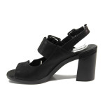 Анатомични черни дамски сандали, естествена кожа - ежедневни обувки за пролетта и лятото N 100014087