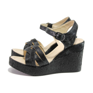 Черни дамски сандали, естествена кожа - ежедневни обувки за пролетта и лятото N 100014167