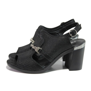 Черни дамски сандали, естествена кожа - ежедневни обувки за пролетта и лятото N 100014165