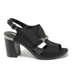 Черни дамски сандали, естествена кожа - ежедневни обувки за пролетта и лятото N 100014165