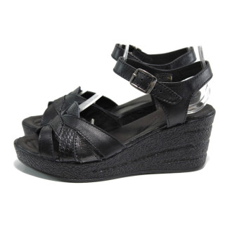 Черни дамски сандали, естествена кожа - ежедневни обувки за пролетта и лятото N 100014198