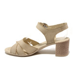 Бежови дамски сандали, естествена кожа - ежедневни обувки за пролетта и лятото N 100014203