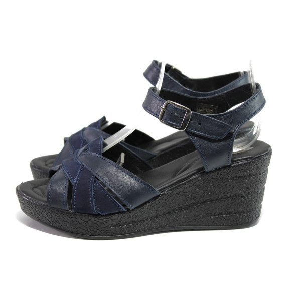 Тъмносини дамски сандали, естествена кожа - ежедневни обувки за пролетта и лятото N 100014199