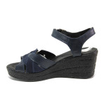 Тъмносини дамски сандали, естествена кожа - ежедневни обувки за пролетта и лятото N 100014199