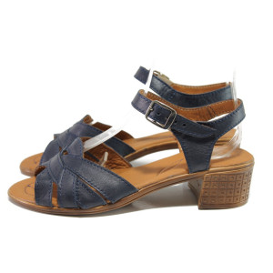 Тъмносини дамски сандали, естествена кожа - ежедневни обувки за пролетта и лятото N 100014204