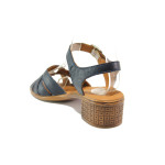 Тъмносини дамски сандали, естествена кожа - ежедневни обувки за пролетта и лятото N 100014204