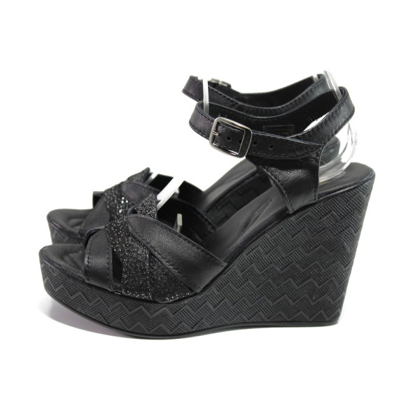 Черни дамски сандали, естествена кожа - ежедневни обувки за пролетта и лятото N 100014200