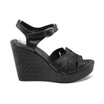Черни дамски сандали, естествена кожа - ежедневни обувки за пролетта и лятото N 100014200