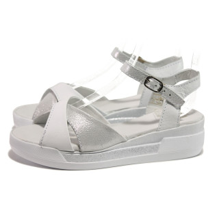 Бели дамски сандали, естествена кожа - ежедневни обувки за пролетта и лятото N 100014205
