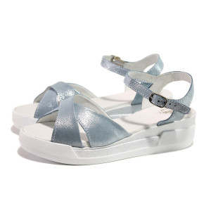 Светлосини дамски сандали, естествена кожа - ежедневни обувки за пролетта и лятото N 100014206