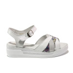 Бели дамски сандали, естествена кожа - ежедневни обувки за пролетта и лятото N 100014207