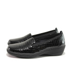 Черни дамски обувки с платформа, лачена естествена кожа - всекидневни обувки за есента и зимата N 100014403