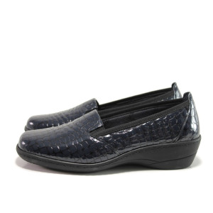 Тъмносини дамски обувки с платформа, лачена естествена кожа - всекидневни обувки за есента и зимата N 100014402