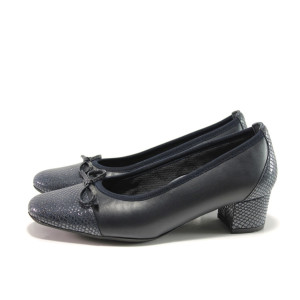 Сини дамски обувки със среден ток, естествена кожа - всекидневни обувки за пролетта и есента N 100014401