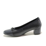 Сини дамски обувки със среден ток, естествена кожа - всекидневни обувки за пролетта и есента N 100014401