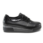 Черни дамски обувки с платформа, естествена кожа с крокодилска шарка - всекидневни обувки за есента и зимата N 100014428
