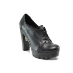 Черни дамски обувки с висок ток, естествена кожа - всекидневни обувки за есента и зимата N 100014430