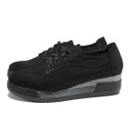 Черни дамски обувки с платформа, естествен набук - всекидневни обувки за есента и зимата N 100014429