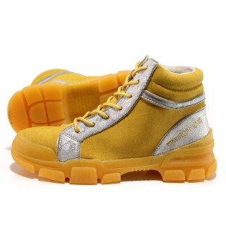 Жълти дамски боти, качествен еко-велур - ежедневни обувки за есента и зимата N 100014457
