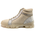 Бежови дамски боти, качествен еко-велур - ежедневни обувки за есента и зимата N 100014458