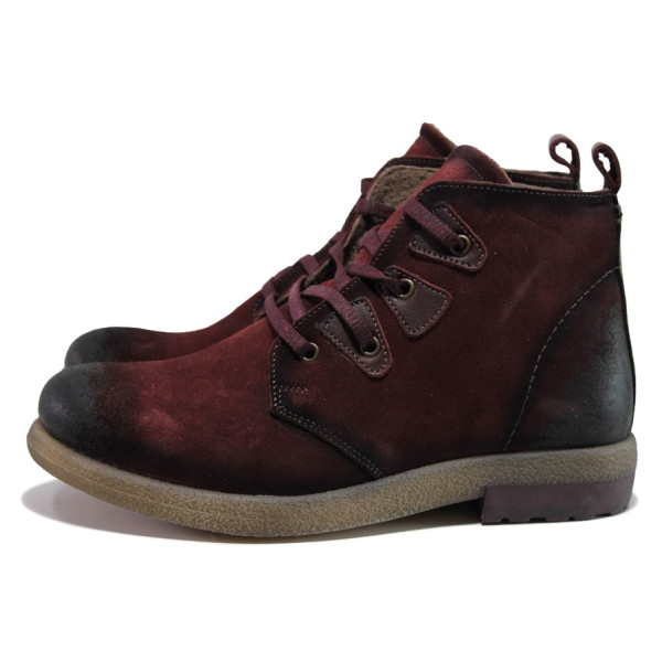 Винени дамски боти, естествен велур - ежедневни обувки за есента и зимата N 100014468