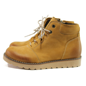 Жълти дамски боти, естествен набук - ежедневни обувки за есента и зимата N 100014461