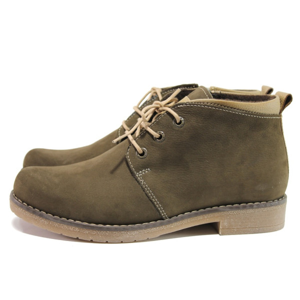 Зелени дамски боти, естествен набук - ежедневни обувки за есента и зимата N 100014467