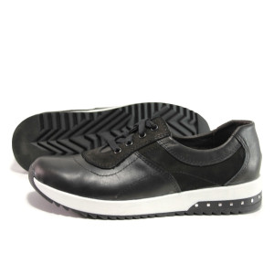 Черни дамски обувки с равна подметка, естествена кожа - спортни обувки за есента и зимата N 100014488