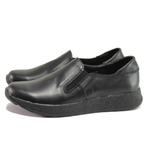 Черни дамски обувки с равна подметка, естествена кожа - ежедневни обувки за есента и зимата N 100014487