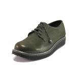 Зелени дамски обувки с равна подметка, естествена кожа - всекидневни обувки за есента и зимата N 100014518