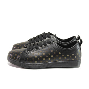 Черни дамски обувки с равна подметка, естествена кожа - спортни обувки за есента и зимата N 100014540