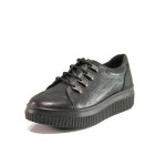 Черни дамски обувки с равна подметка, естествена кожа - спортни обувки за есента и зимата N 100014539