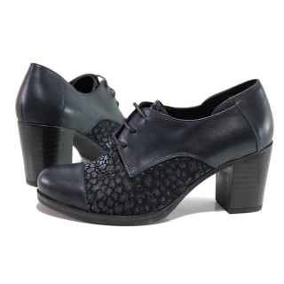 Тъмносини дамски обувки с висок ток, естествена кожа и естествена велурена кожа - ежедневни обувки за есента и зимата N 100014537