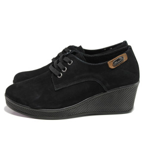 Черни дамски обувки с платформа, естествен набук - всекидневни обувки за есента и зимата N 100014579