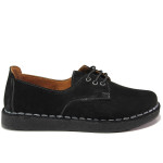 Черни дамски обувки с равна подметка, естествен набук - всекидневни обувки за есента и зимата N 100014568