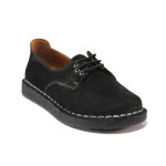 Черни дамски обувки с равна подметка, естествен набук - всекидневни обувки за есента и зимата N 100014569