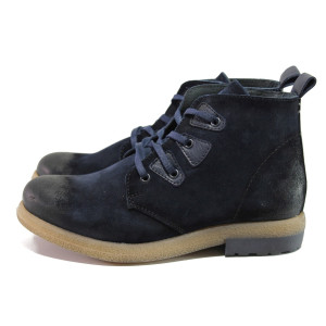 Тъмносини дамски боти, естествен велур - ежедневни обувки за есента и зимата N 100014585